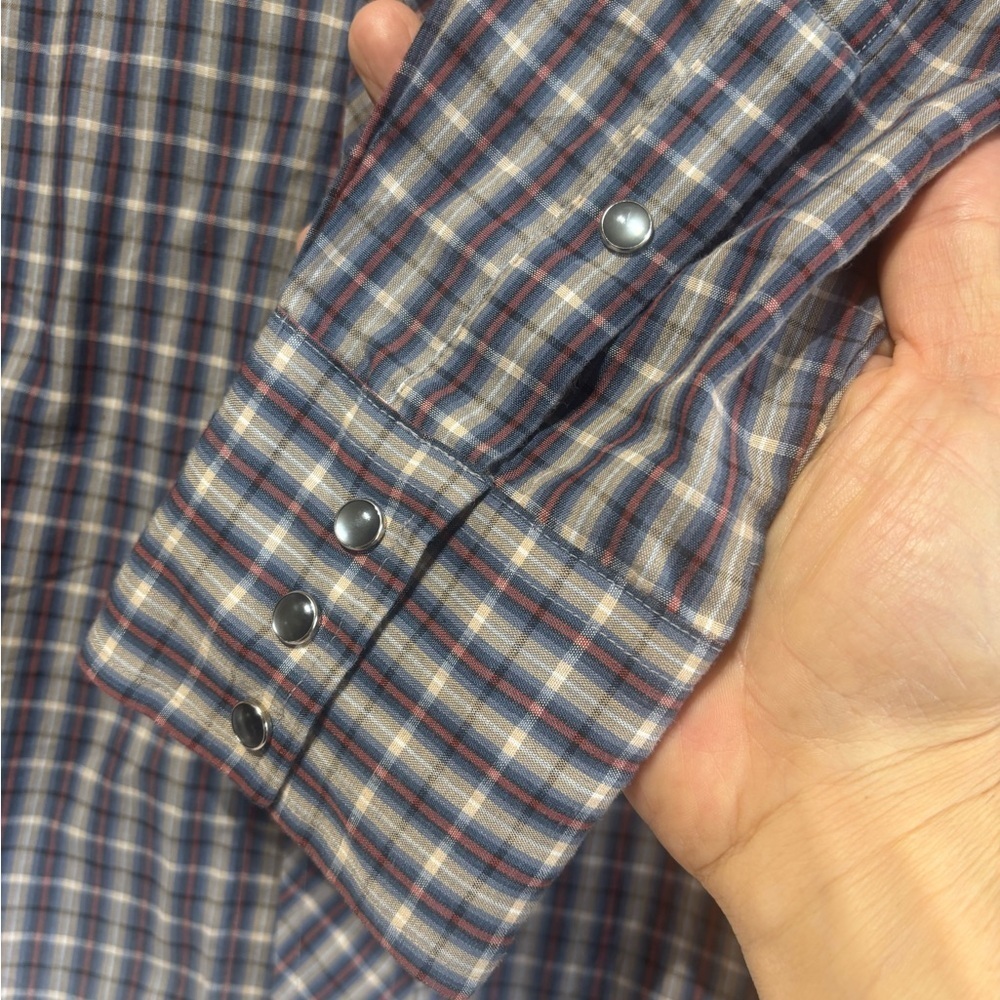 Vintage 90's Roebucks Grey Snap Western Plaid Shirt Large EUC - Picture 5 of 8